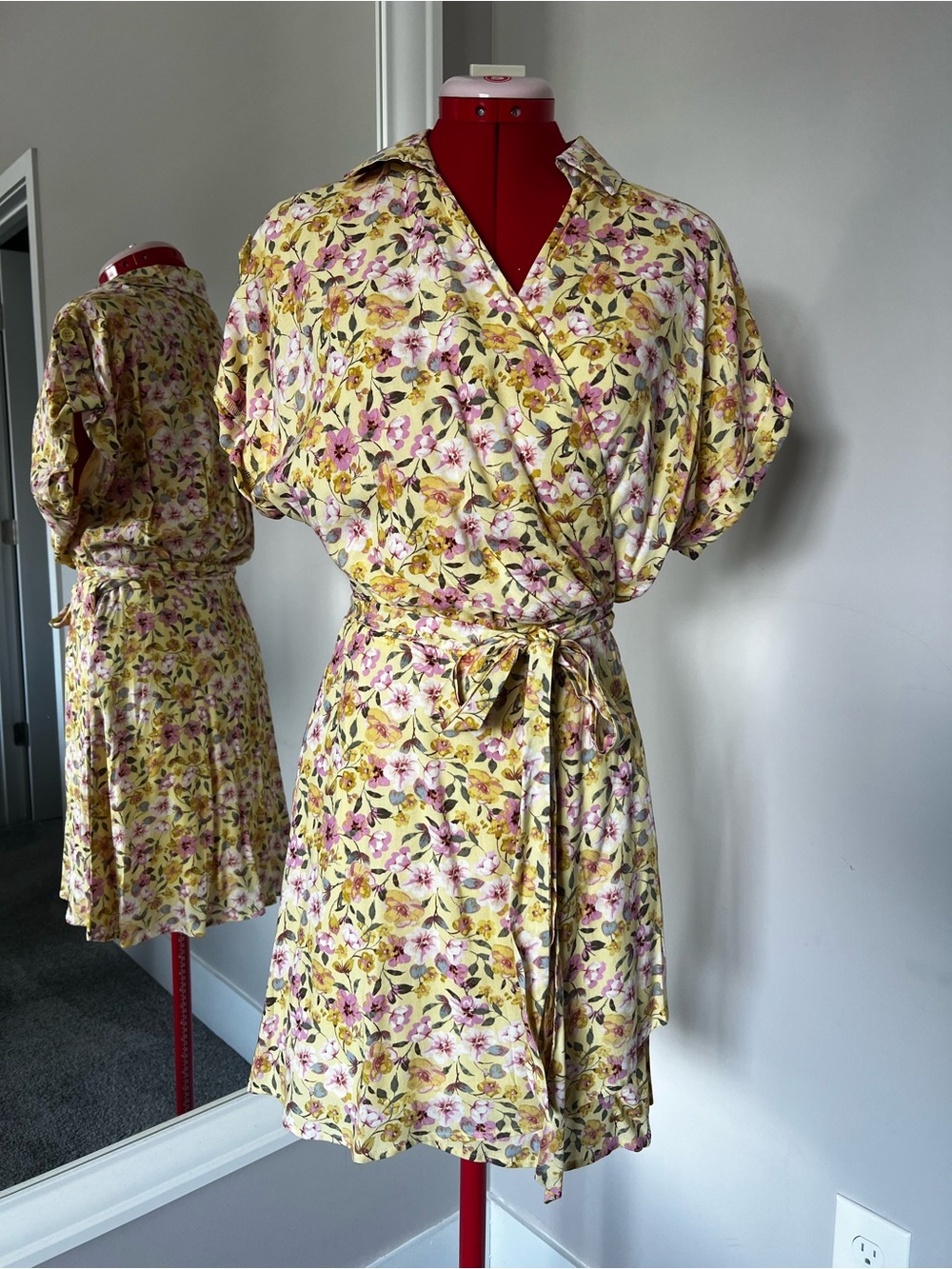 GB girls Yellow Floral Wrap Robe with Pink & Green Accents